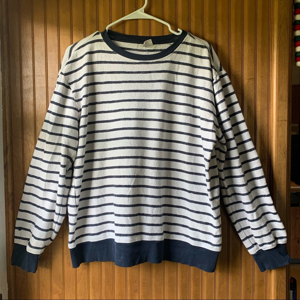 KNOWLEDGECOTTON Apparel Striped Long Sleeve Crew Neck Sweater - Men’s Size Large